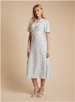 DOROTHY PERKINS Cream Ditsy Tie Front Flutter Sleeve Printed Jersey Midi Dress 18