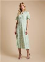 DOROTHY PERKINS Tie Front Flutter Sleeve Printed Jersey Midi Dress 8
