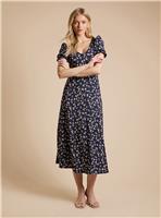 DOROTHY PERKINS Navy Ditsy Short Sleeve Jersey Midi Dress 16