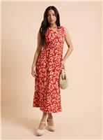 DOROTHY PERKINS Orange Animal Petite Frill Neck Shirred Waist Printed Jersey Midi Dress 10