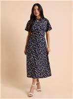 DOROTHY PERKINS Petite Tie Front Flutter Sleeve Printed Jersey Midi Dress 16