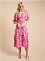DOROTHY PERKINS Animal Button Front Angel Sleeve Tie Back Midi Dress 14