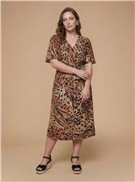 DOROTHY PERKINS Curve Animal Button Front Angel Sleeve Tie Back Midi Dress 24