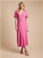 DOROTHY PERKINS Crinkle Jersey Flutter Sleeve Button Front Midaxi Dress 14