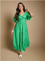 DOROTHY PERKINS Petite Spot Twist Front Puff Sleeve Midaxi Dress 10