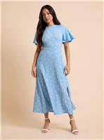 DOROTHY PERKINS Blue Spot Petite Angel Sleeve Midaxi Dress 8