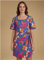 DOROTHY PERKINS Lace Trim Wrap Skirt Poplin Printed Mini Dress 16