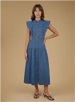 OASIS Ruffle Denim Midi Dress Mid Denim 8