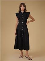 OASIS Ruffle Denim Midi Dress Black 10