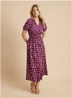 DOROTHY PERKINS Purple Floral Ditsy Puff Sleeve Waisted Midi Dress 8