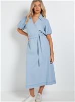 DOROTHY PERKINS Volume Sleeve Wrap Midi Denim Dress 8