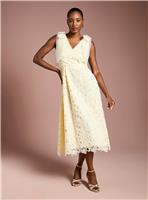 COAST Bow Shoulder Organza Lace Midi Dress Yellow 18