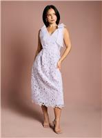 COAST Petite Bow Shoulder Organza Lace Midi Dress Lilac 6