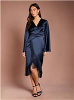 COAST Satin Fringe Hem Wrap Waist Midi Dress 14