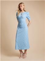 DOROTHY PERKINS Blue Spot Short Sleeve Keyhole Jersey Midi Dress 12