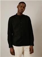 BURTON Black Linen Blend Grandad Collar Shirt M