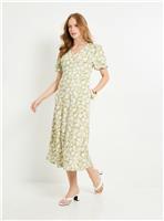 WALLIS Fan Print Jersey Puff Sleeve Midi Dress 18