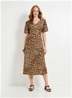 WALLIS Leopard Print Jersey Puff Sleeve Midi Dress 12