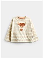 JOJO MAMAN BB Wild One Highland Cow Embroidered Top Oatmeal Marl 4-5 Years