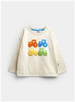 JOJO MAMAN BB Boucle Tractor Applique Top Oatmeal Marl 18-24 months