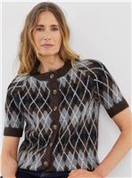 JD WILLIAMS Argyle Short Sleeve Cardigan 8-10