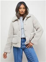 OASIS Teddy Shearling Button Through Short Jacket Stone 16