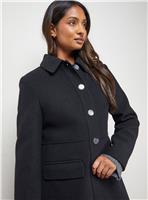 OASIS Faux Wool Button Through Dolly Coat Black 12