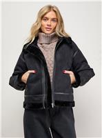 OASIS Zip Through Faux Leather Short Aviator Jacket 8