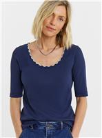 JD WILLIAMS Contrast Scallop Scoop Top Navy 32
