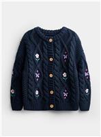JOJO MAMAN BB Embroidered Chunky Cable Knit Cardigan Navy Blue 4-5 Years