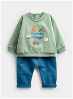 JOJO MAMAN BB 2 Piece Farming Days Sweatshirt and Jogger Set Mid Green 6-12 months