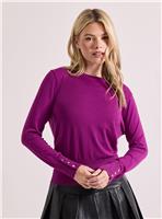 DOROTHY PERKINS Plum Crew Neck Button Cuff Jumper L