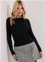 DOROTHY PERKINS Black Crew Neck Button Cuff Jumper M
