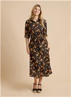 DOROTHY PERKINS Black Floral Puff Sleeve Midi Shirt Dress 16
