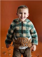 JOJO MAMAN BB Highland Cow Applique Half Zip Teddy Borg Jacket Green 3-4 Years