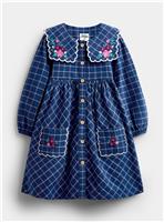JOJO MAMAN BB Floral Embroidered Check Collar Dress Navy Blue 12-18 months