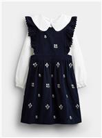 JOJO MAMAN BB Embroidered Cord Pinafore Dress and Blouse Set Navy Blue 4-5 Years