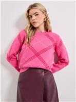 DOROTHY PERKINS Pink Argyle Knitted Jumper S
