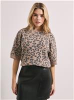 DOROTHY PERKINS Leopard Animal Camel Short Sleeve Jumper XL