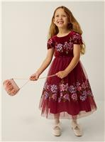 MONSOON Ruby Floral Embroidered Velvet Party Dress 4 years