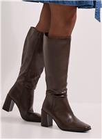 DOROTHY PERKINS Kristen Faux Leather Square Toe High Heel Knee Boots 4