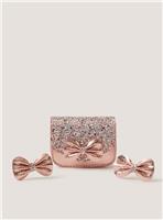 MONSOON Glitter Bow Bag and Hair Clips Set One Size