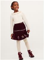 MONSOON Floral Embroidered Velour Skirt 7-8 years