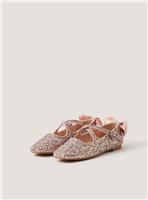 MONSOON Glitter Bow Mary Jane Ballet Flats 7 Infant