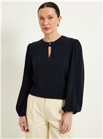 WALLIS Button Detail Keyhole Blouse Navy 20