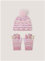 MONSOON Unicorn Bobble Hat and Gloves Set 6-13 Years