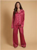 OASIS Burgundy Spot Long Sleeve Satin Printed Nightwear Set L