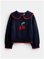 JOJO MAMAN BB Cherry Applique Frill Collar Jumper Navy Blue With Wool 12-18 months