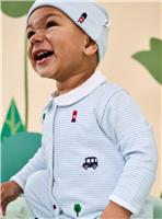 JOJO MAMAN BB London Embroidered Sleepsuit and Hat Blue Newborn
