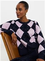 JD WILLIAMS Diamante Argyle Crew Neck Cardigan 24-26